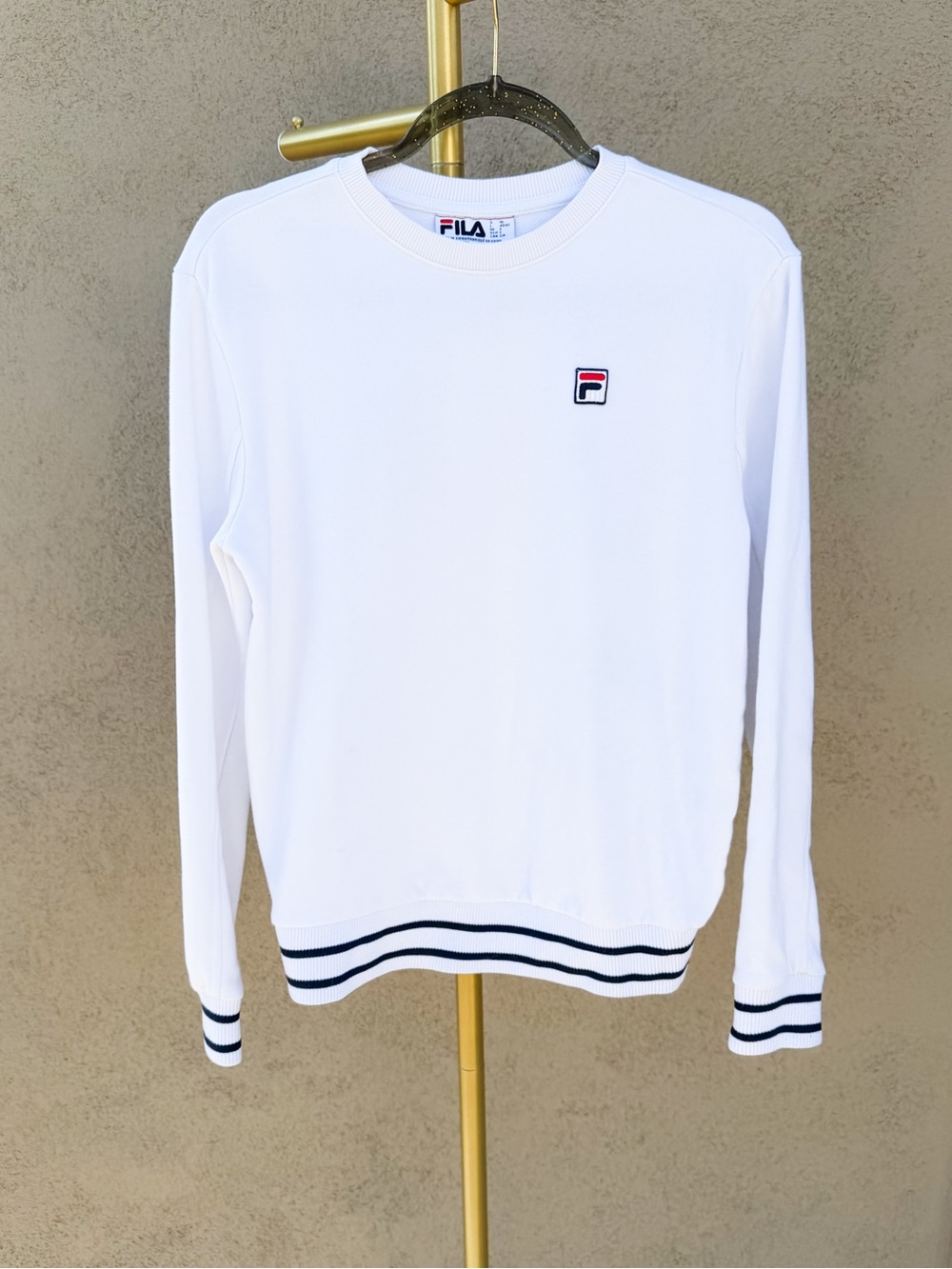 FILA White Stripe Crewneck Sweatshirt Retro Preppy Sporty 90s Y2K Vintage Style